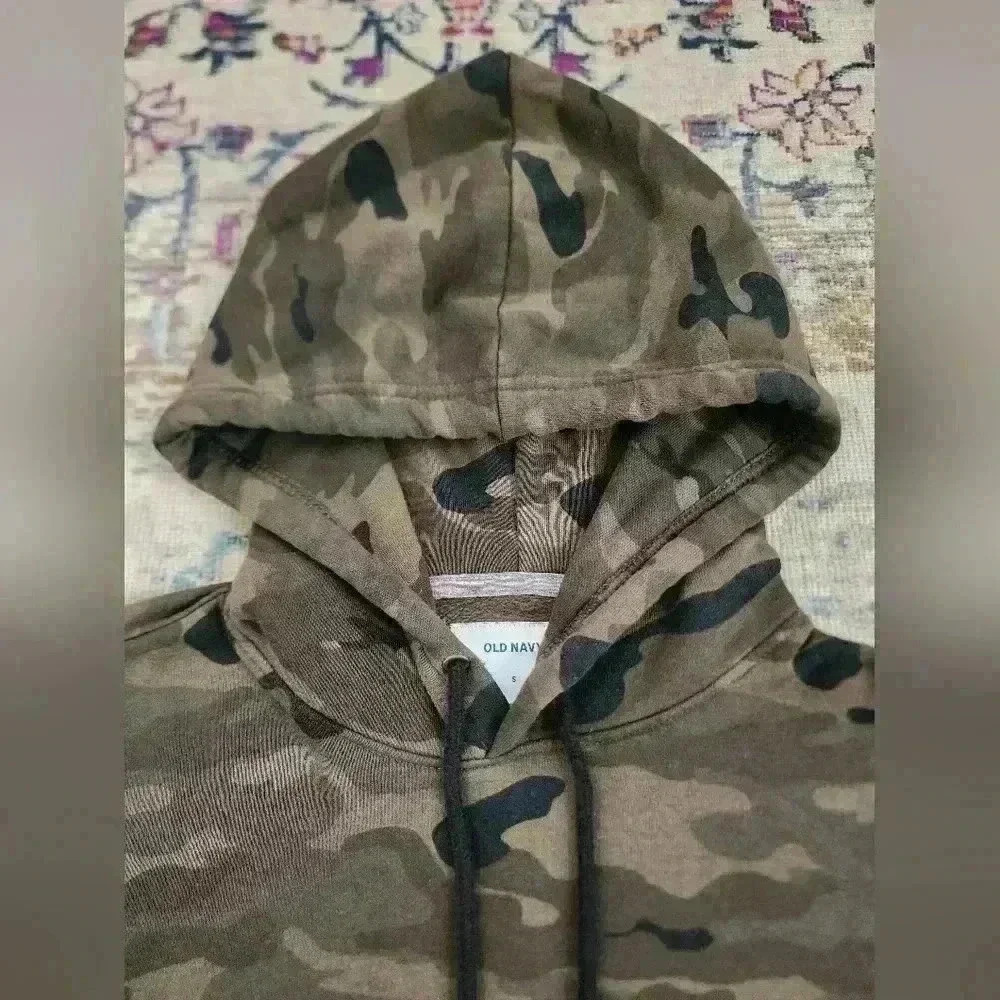 Old Navy Camo Pullover Hoodie Olive Green Camouflage Sweatshirt Size Small - Picture 6 of 11